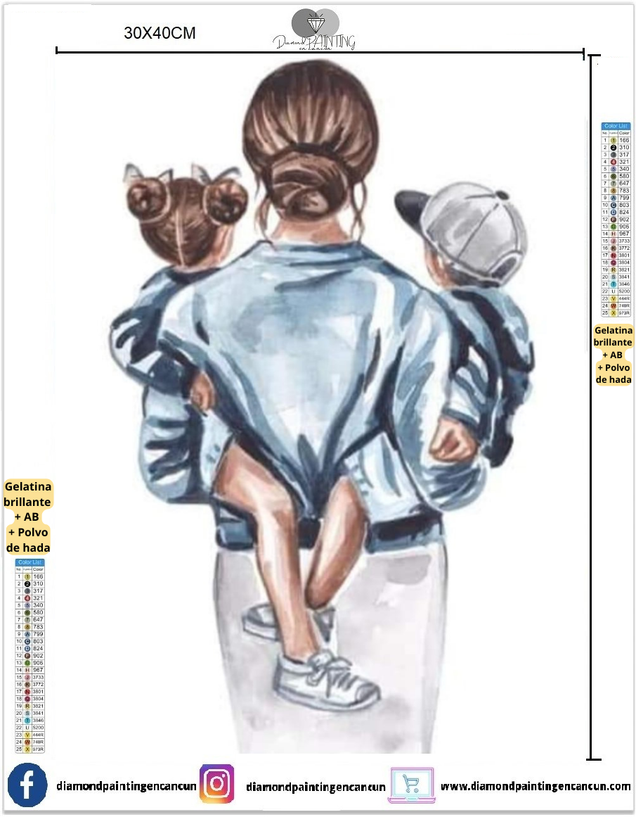 Madre e hijos 30 x 40 contiene DIAMANTES GELATINA, AB Y POLVO DE HADA