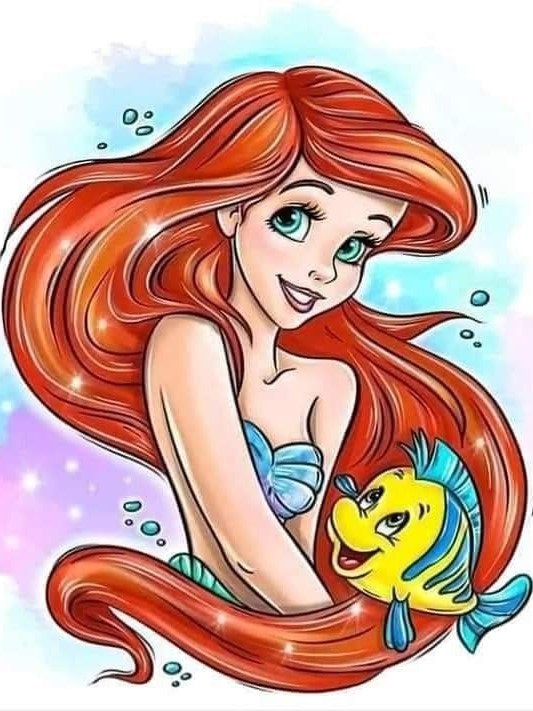 Sirenita 30 x 40cm Contiene DIAMANTES DE RESINA: GELATINA BRILLANTE EN LA OSCURIDAD, AB Y POLVO DE HADA