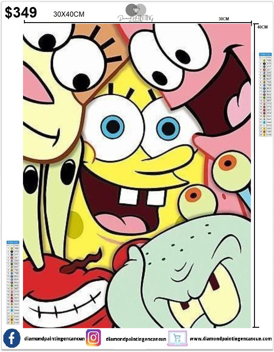 Bob esponja personajes 30 x 40cm contiene Diamantes AB
