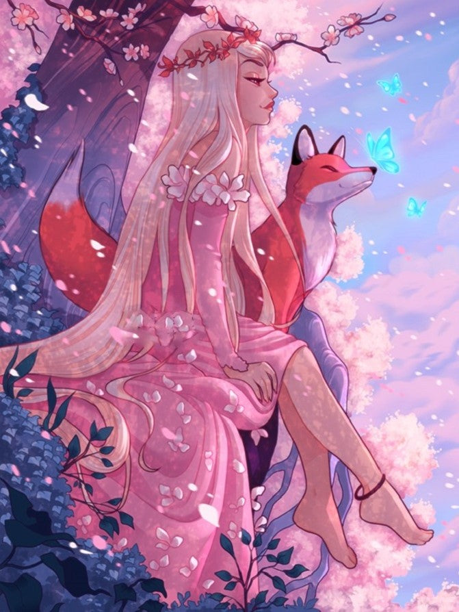 Hada con zorro 30 x 40 contiene DIAMANTE GELATINA BRILLANTE EN LA OSCURIDAD, AB Y POLVO DE HADA