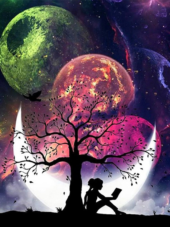 Paisaje con chica 30 x 40 contiene DIAMANTE GELATINA BRILLANTE EN LA OSCURIDAD, AB Y POLVO DE HADA