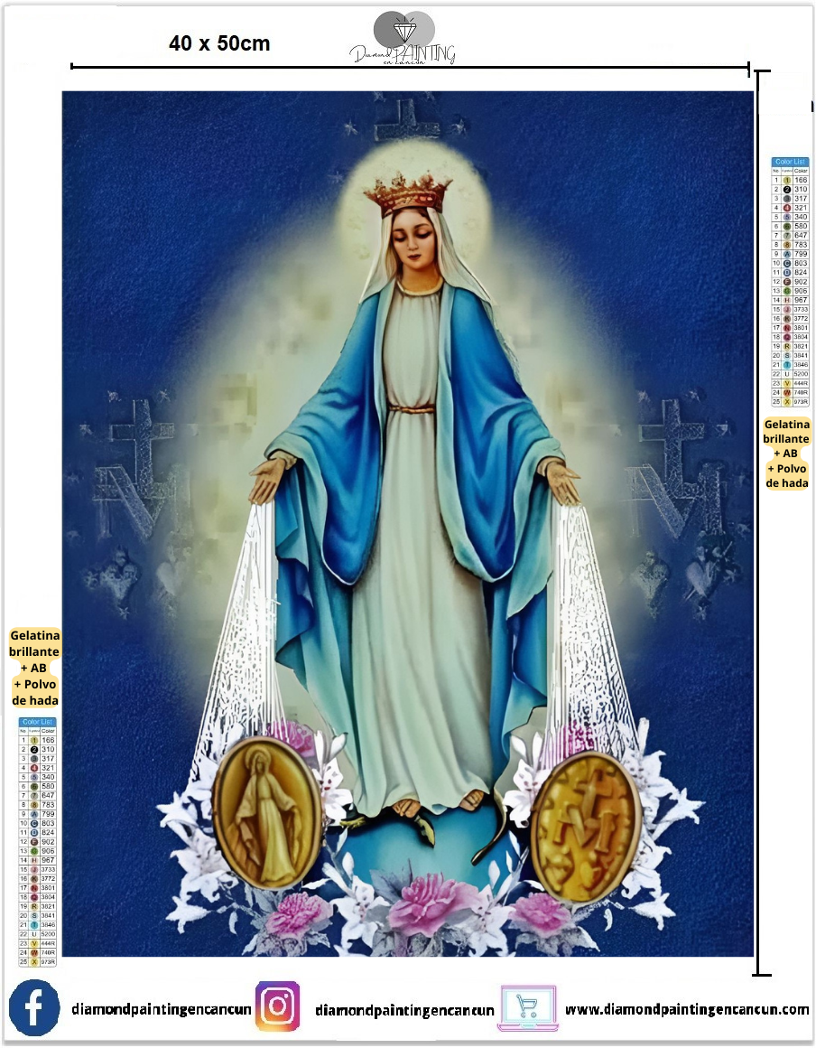 Virgen de la medalla milagrosa 40 x 50 contiene DIAMANTES GELATINA BRILLANTE EN LA OSCURIDAD, AB Y POLVO DE HADA