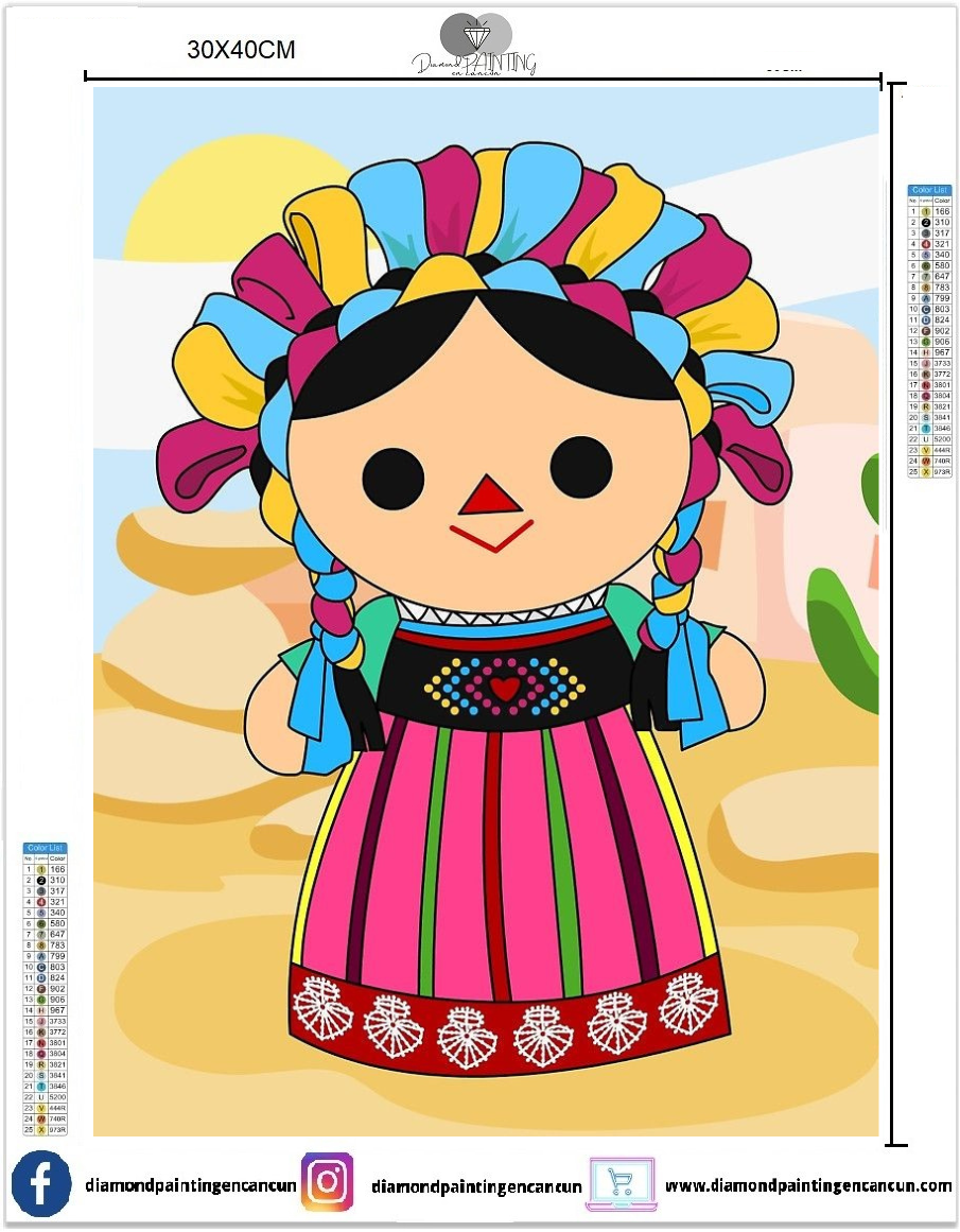 Muñeca lele 30 x 40 contiene DIAMANTES GELATINA, AB Y POLVO DE HADA