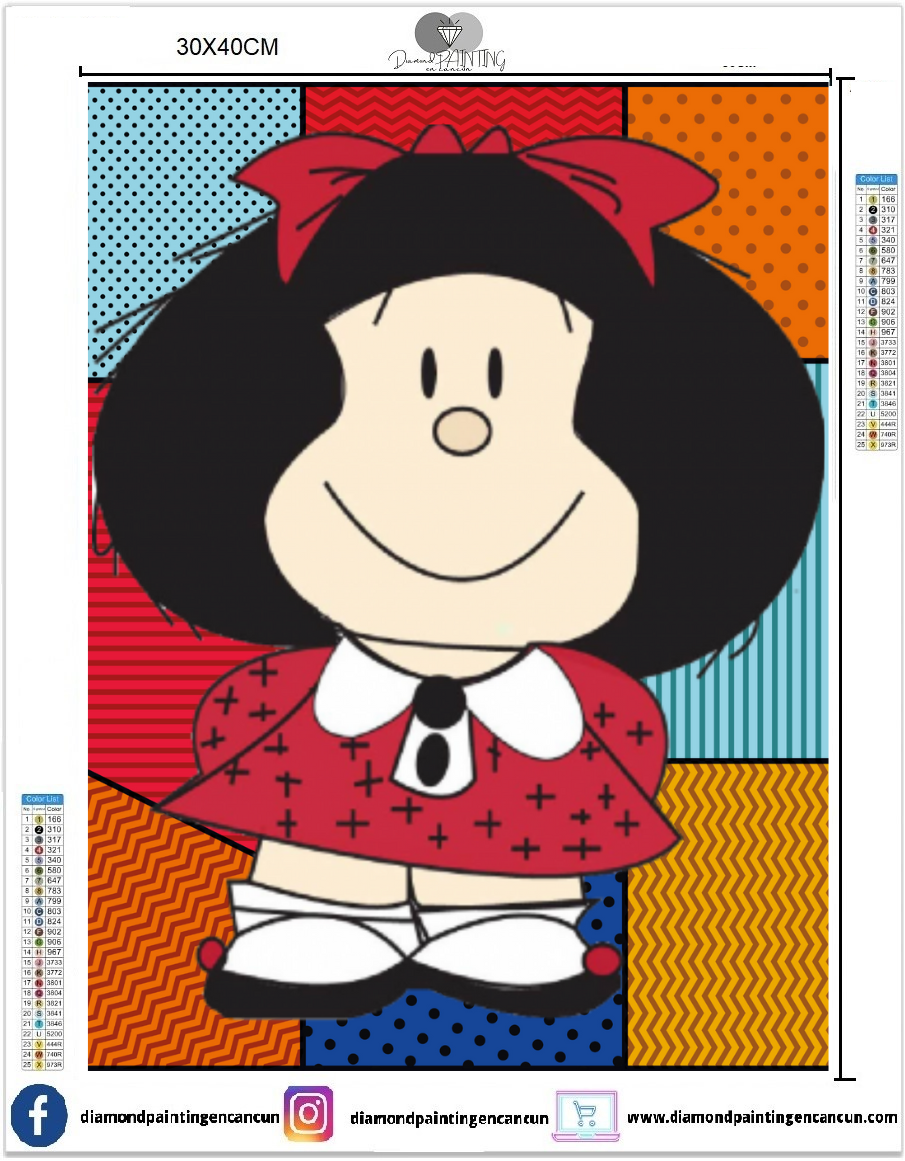 Mafalda 30 x 40 contiene DIAMANTE GELATINA BRILLANTE EN LA OSCURIDAD, AB Y POLVO DE HADA