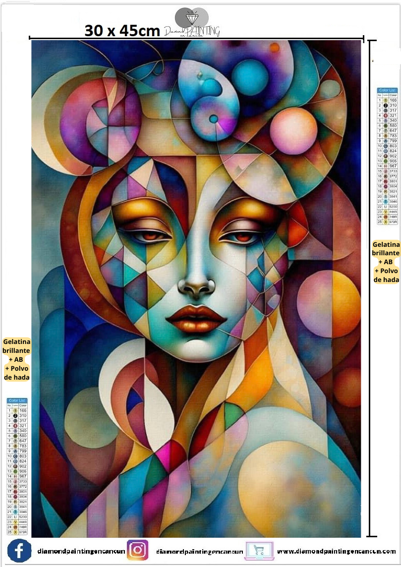 Mujer Abstracto 30 x 45 contiene DIAMANTES GELATINA BRILLANTE EN LA OSCURIDAD, AB Y POLVO DE HADA