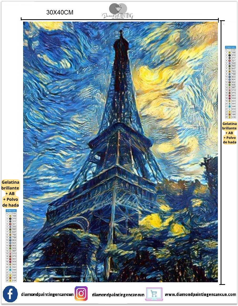 Torre noche estrellada 30 x 40 contiene DIAMANTE GELATINA BRILLANTE EN LA OSCURIDAD, AB Y POLVO DE HADA