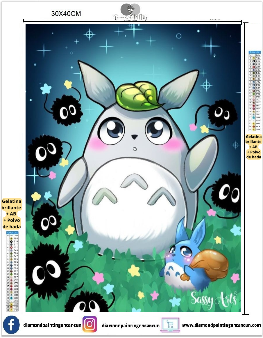 Totoro 30 x 40cm contiene DIAMANTES GELATINA BRILLANTE EN LA OSCURIDAD, AB Y POLVO DE HADA
