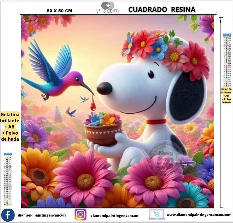 Snoopy y colibrí 50 x 50