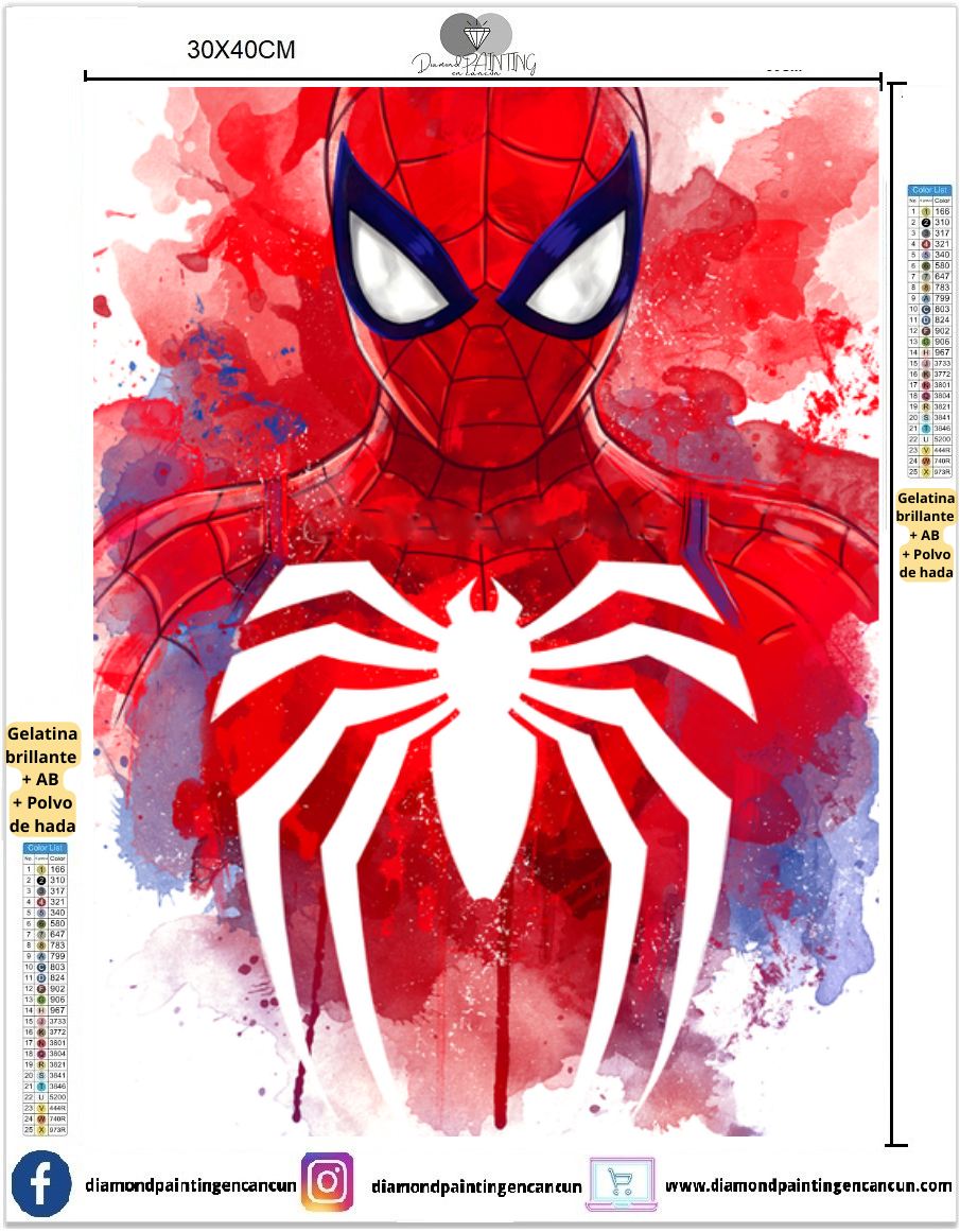 Hombre araña 30 x 40 contiene DIAMANTE GELATINA BRILLANTE EN LA OSCURIDAD, AB Y POLVO DE HADA