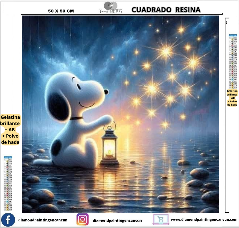 Snoopy luces nocturno 50 x 50 Contiene DIAMANTES DE RESINA: GELATINA BRILLANTE EN LA OSCURIDAD, AB Y POLVO DE HADA (Copia)