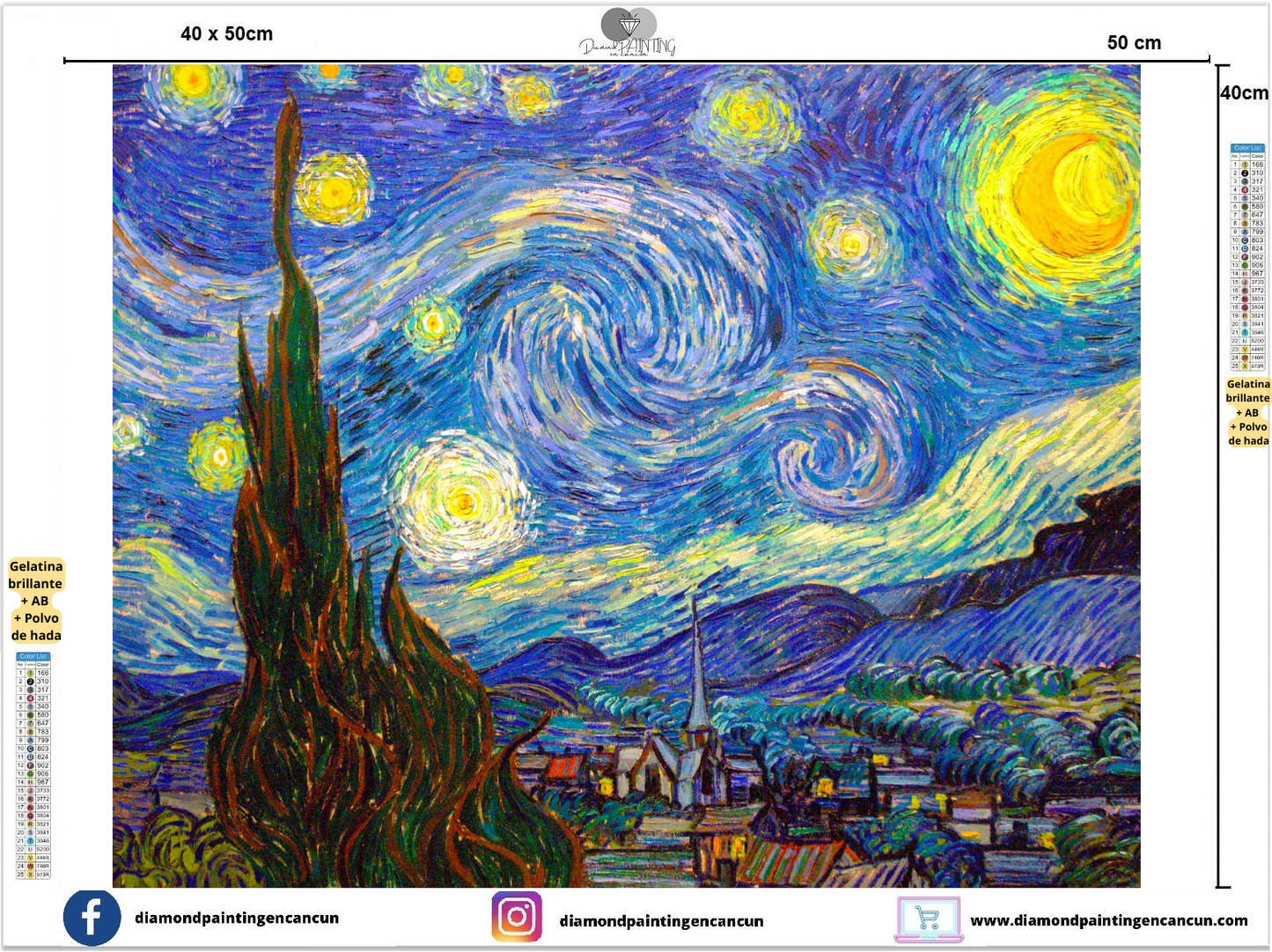 Noche estrellada 40 x 50 cm incluye DIAMANTES GELATINA BRILLANTE EN LA OSCURIDAD, AB Y POLVO DE HADA