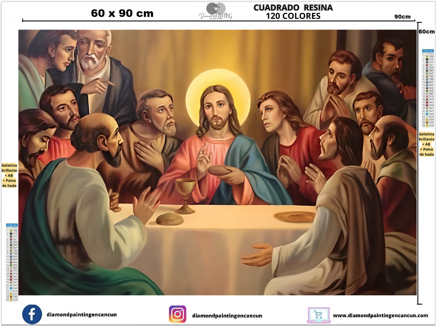 Última cena 90 x 60 Contiene 120 DIAMANTES DE RESINA: GELATINA BRILLANTE EN LA OSCURIDAD, AB Y POLVO DE HADA