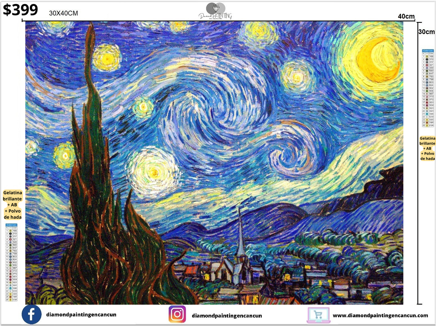 Noche estrellada 30 x 40 contiene DIAMANTES GELATINA, AB Y POLVO DE HADA