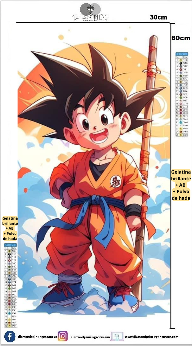 Goku 30 x 60 contiene Diamante gelatina brillante en la oscuridad, ab y polvo de hada