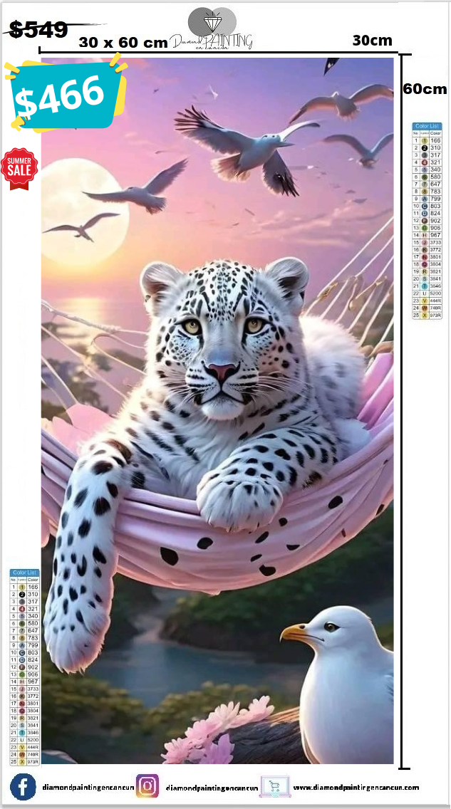 Leopardo de las nieves 30 x 60 contiene Diamantes AB y polvo de hada