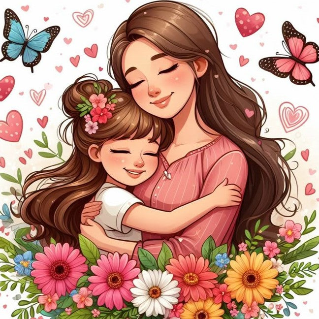 Madre e hija 40 x 40 contiene Diamante gelatina brillante en la oscuridad, ab y polvo de hada