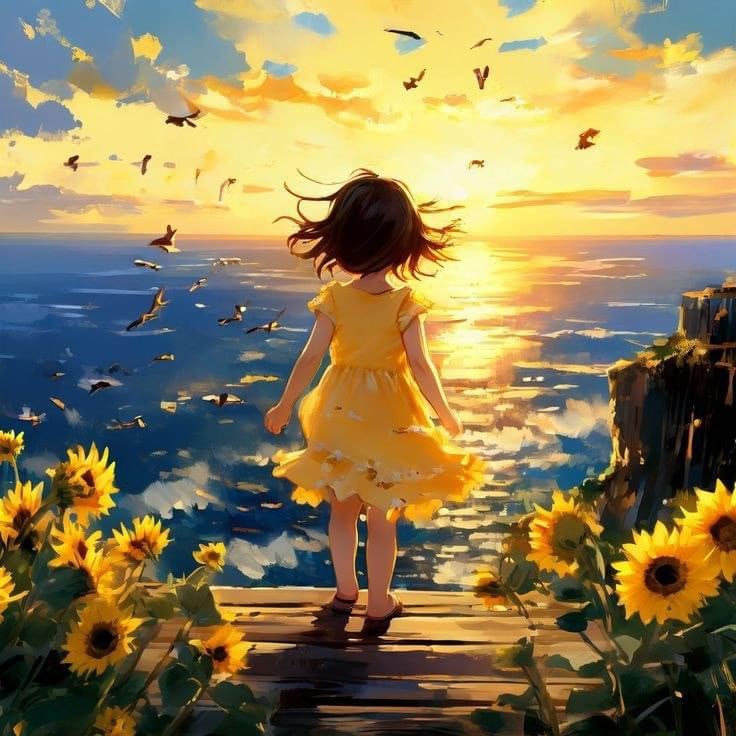 Chica con girasoles 40 x 40 contiene Diamante gelatina brillante en la oscuridad, ab y polvo de hada