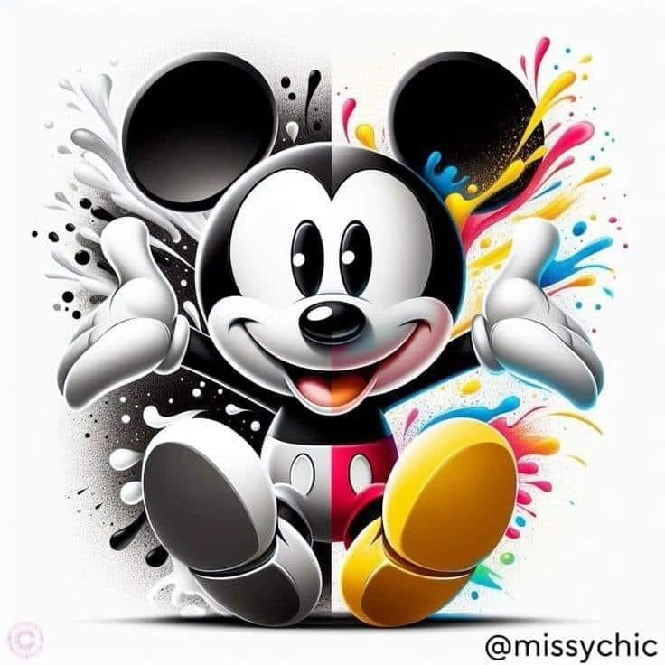 Mickey antes y despues 40 x 40 contiene Diamante gelatina brillante en la oscuridad, ab y polvo de hada