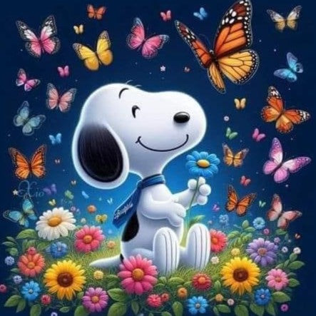 Snoopy flores 40 x 40 contiene Diamante gelatina brillante en la oscuridad, ab y polvo de hada