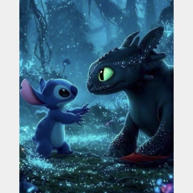 Stitch con chimuelo 40 x 50