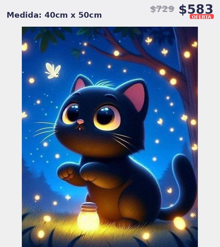 gato negro luciernagas 40 x 50 | Aparta con $100 / Resta $483