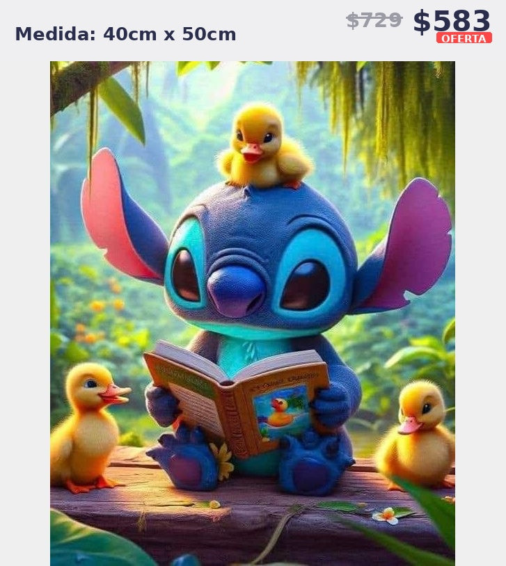 stitch leyendo patitos 40 x 50 | Aparta con $100 / Resta $483