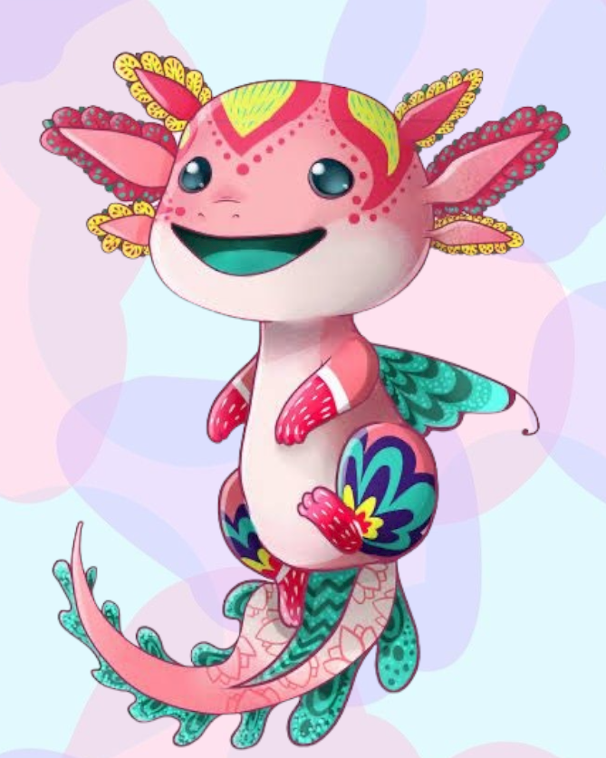 Ajolote 40 x 50cm Contiene DIAMANTES DE RESINA: GELATINA BRILLANTE EN LA OSCURIDAD, AB Y POLVO DE HADA