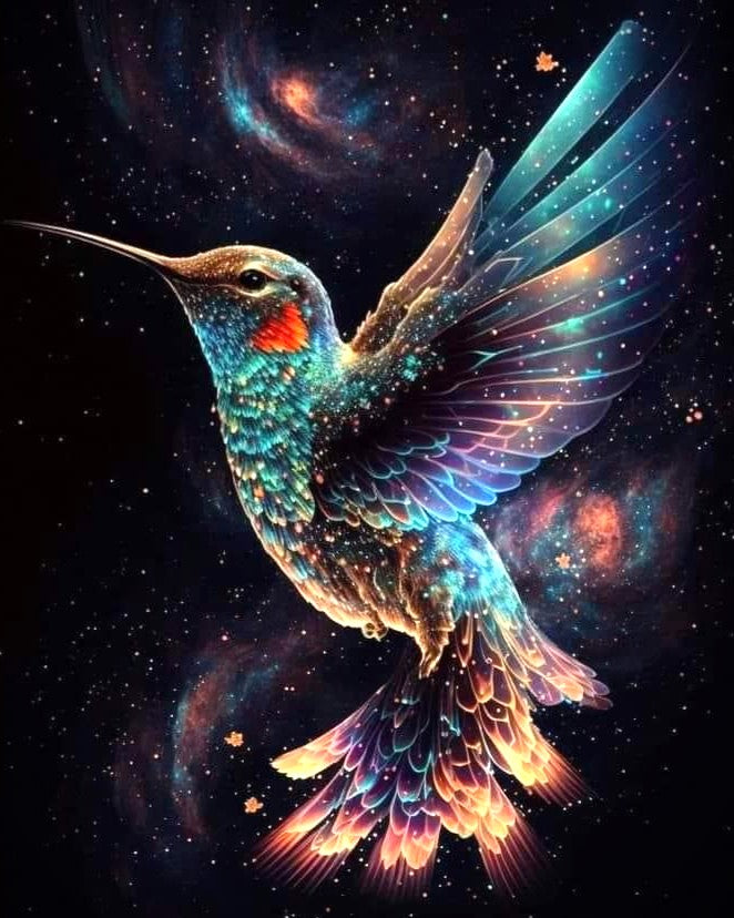 Colibrí 40 x 50cm CONTIENE DIAMANTES GELATINA BRILLANTE EN LA OSCURIDAD, AB Y POLVO DE HADA