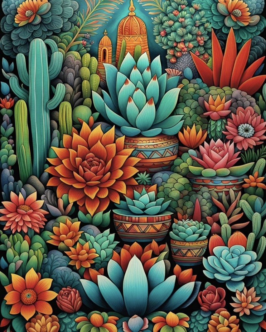 Suculentas 40 x 50cm Contiene DIAMANTES DE RESINA: GELATINA BRILLANTE EN LA OSCURIDAD, AB Y POLVO DE HADA