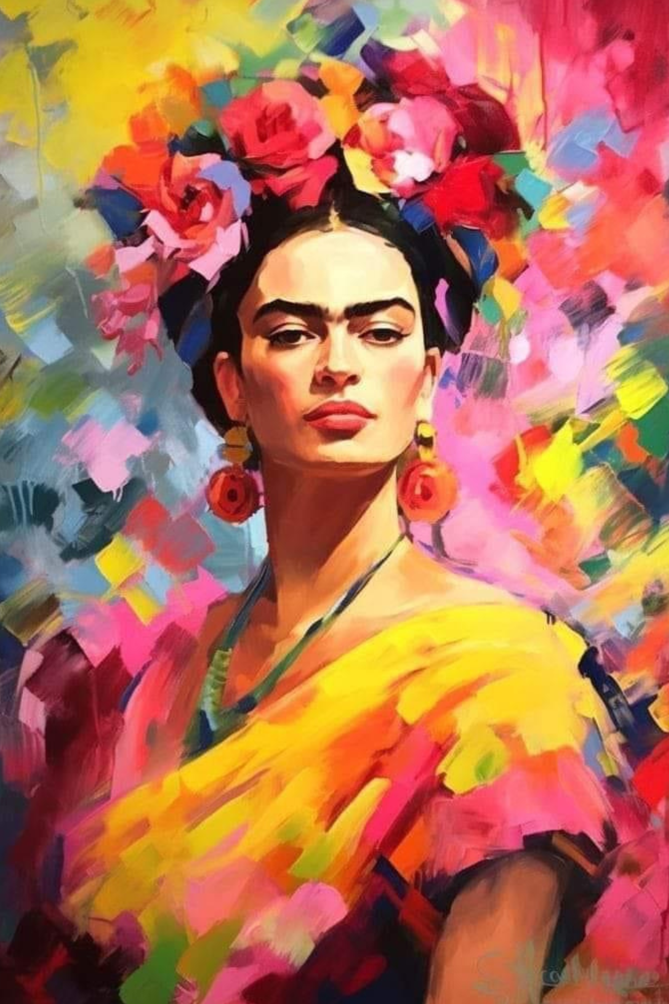 Frida 40 x 60cm Contiene DIAMANTES DE RESINA: GELATINA BRILLANTE EN LA OSCURIDAD, AB Y POLVO DE HADA