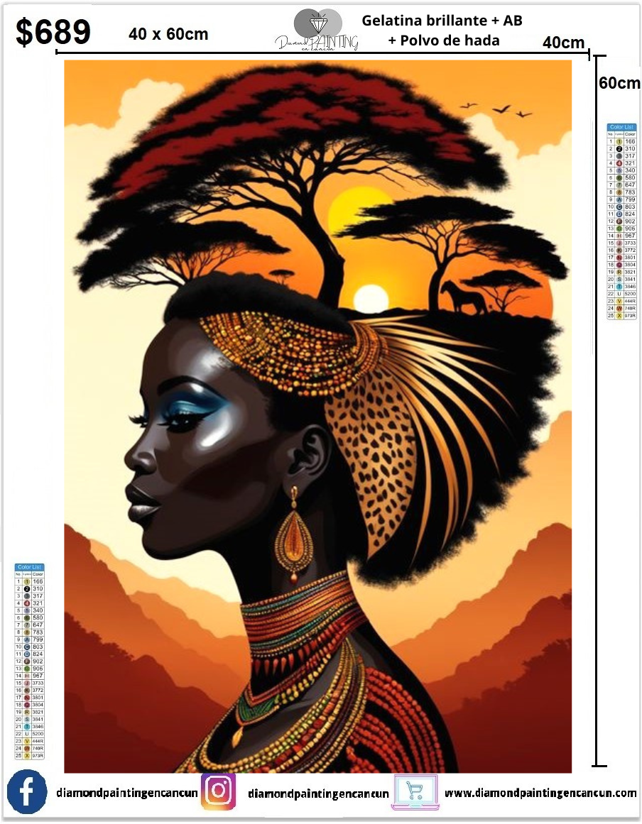 Africana 40 x 60 contiene DIAMANTES AB Y POLVO DE