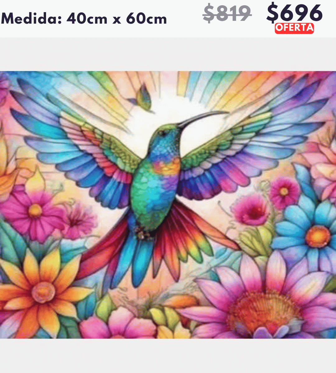 Colibri con flores 40 x 60 | Aparta con $100 / Resta $596