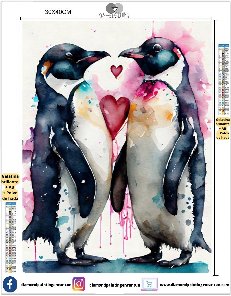 Pingüinos 30 x 40cm contiene DIAMANTES GELATINA, AB Y POLVO DE HADA