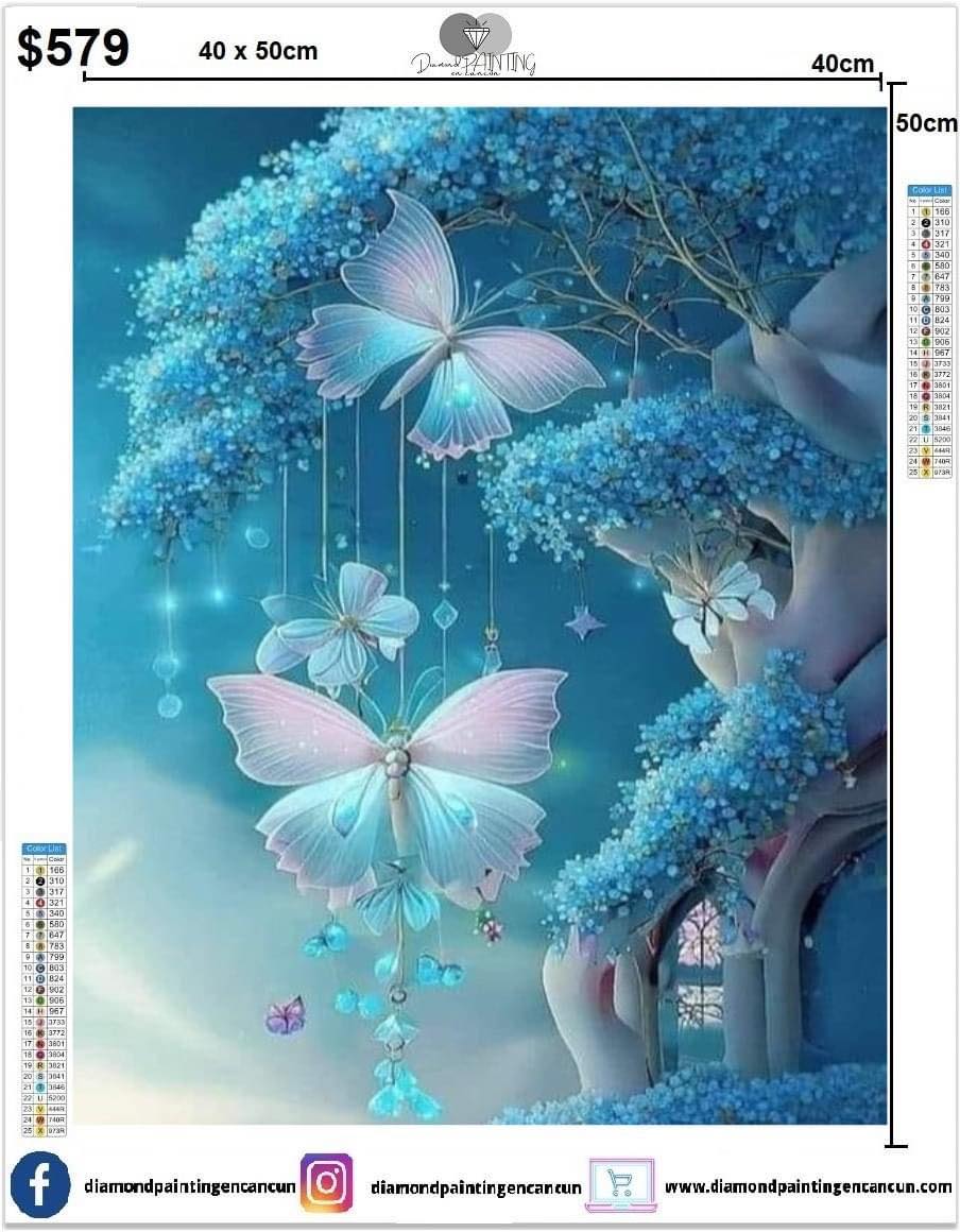 Mariposas azules 40 x 50cm contiene Diamantes AB