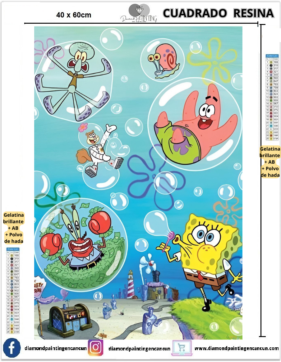 Bob 40 x 60 Contiene DIAMANTES DE RESINA: GELATINA BRILLANTE EN LA OSCURIDAD, AB Y POLVO DE HADA