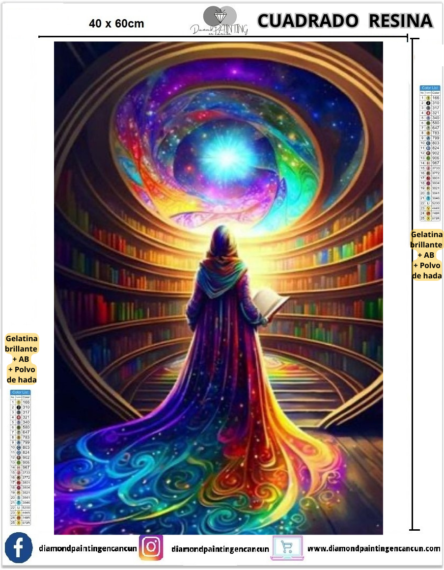 Brujo 40 x 60cm Contiene DIAMANTES DE RESINA: GELATINA BRILLANTE EN LA OSCURIDAD, AB Y POLVO DE HADA