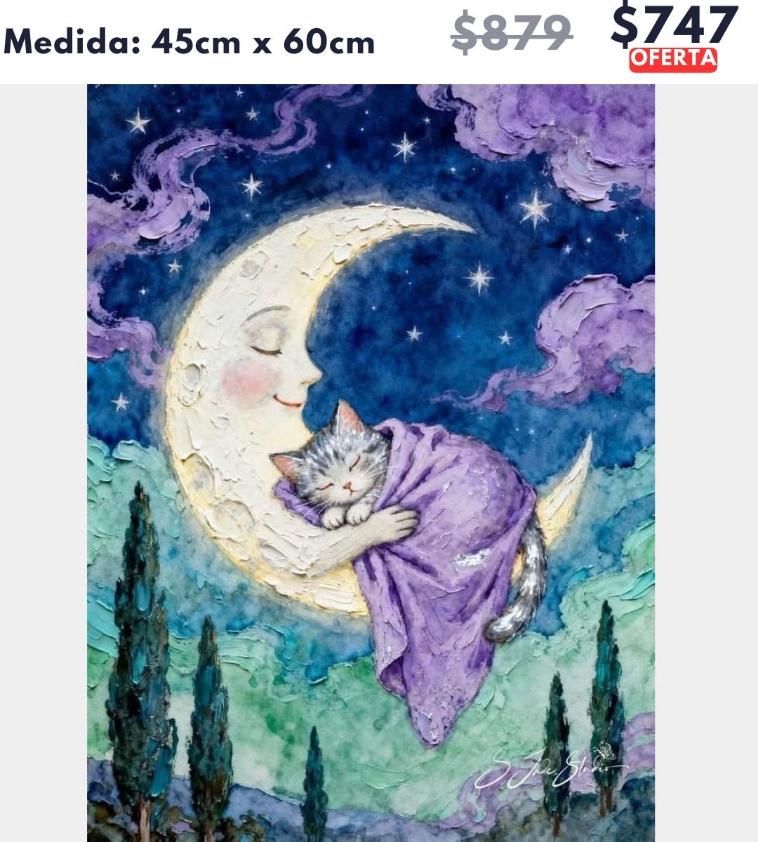 Gato durmiendo sobre la luna 45 x 60 | Aparta con $100 / Resta $647