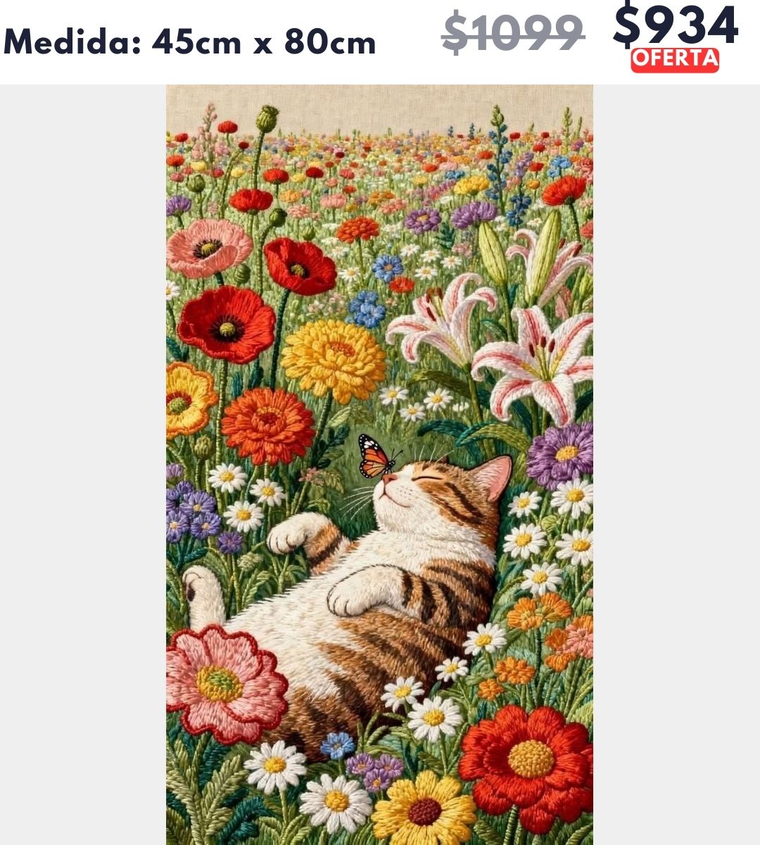 Gatito con flores 45 x 80 | Aparta con $100 / Resta $834