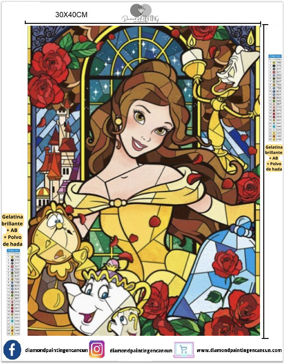 Bella 30 x 40cm contiene DIAMANTE GELATINA BRILLANTE EN LA OSCURIDAD, AB Y POLVO DE HADA