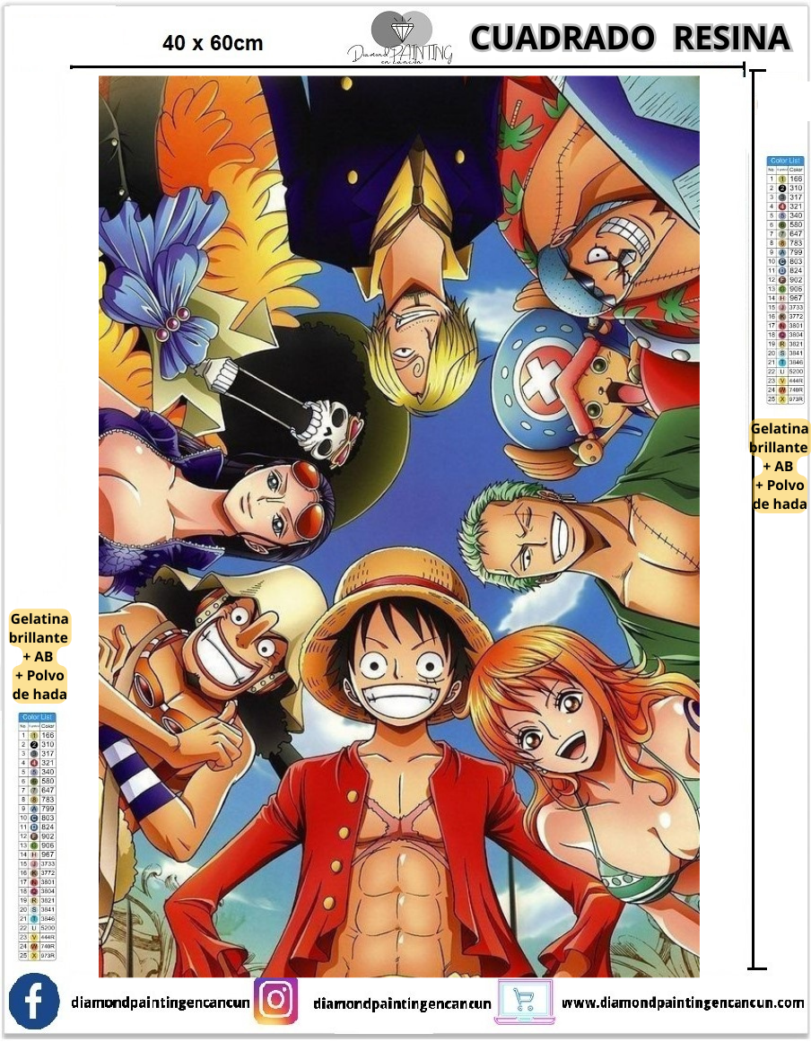 One peace 40 x 60 Contiene DIAMANTES DE RESINA: GELATINA BRILLANTE EN LA OSCURIDAD, AB Y POLVO DE HADA