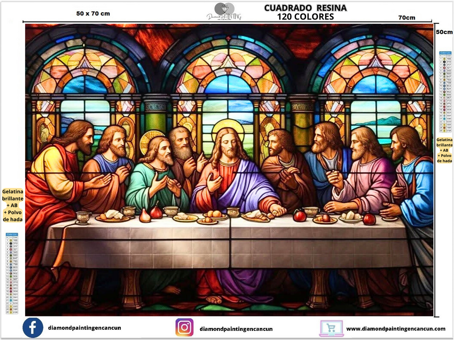 Nacimiento vitral 50 x 70 Contiene 120 DIAMANTES DE RESINA: GELATINA BRILLANTE EN LA OSCURIDAD, AB Y POLVO DE HADA