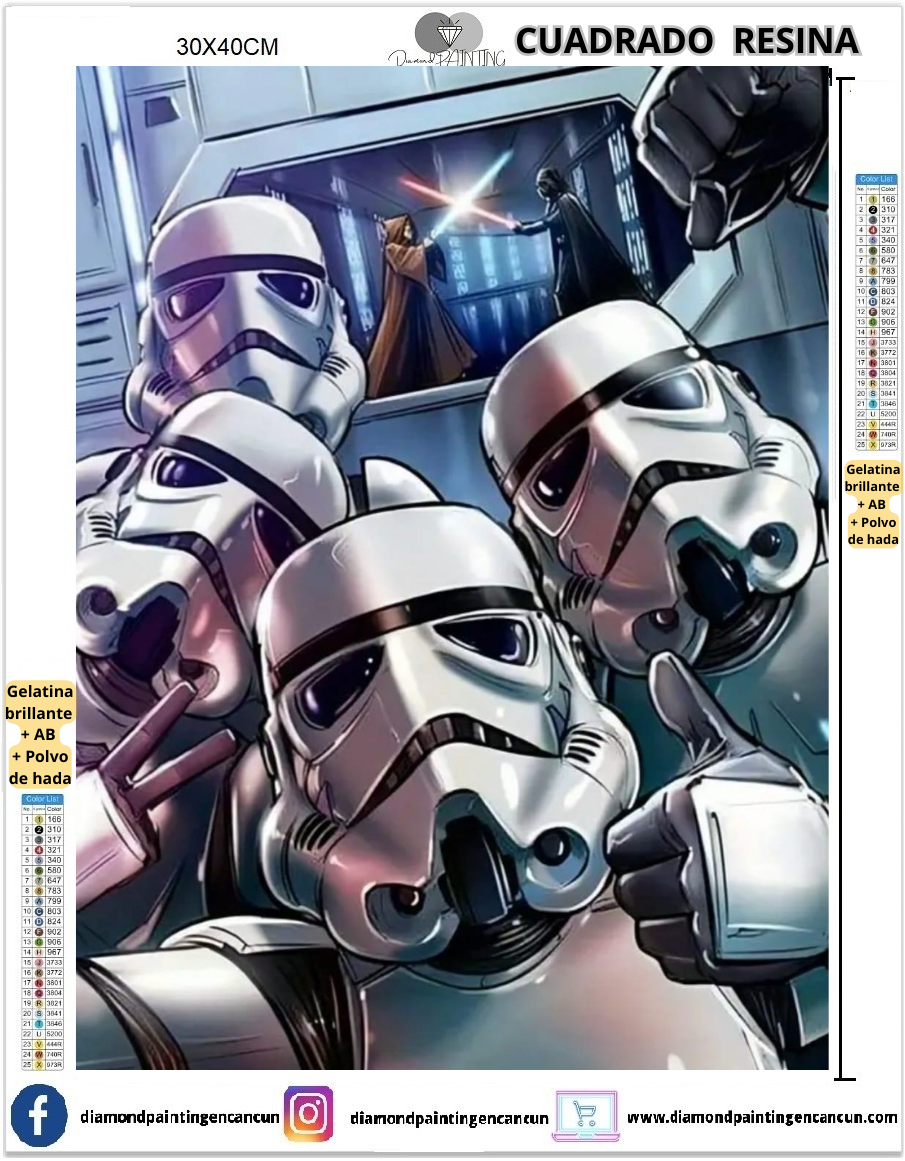 StormTrooper 30 x 40cm Contiene DIAMANTES DE RESINA: GELATINA BRILLANTE EN LA OSCURIDAD, AB Y POLVO DE HADA