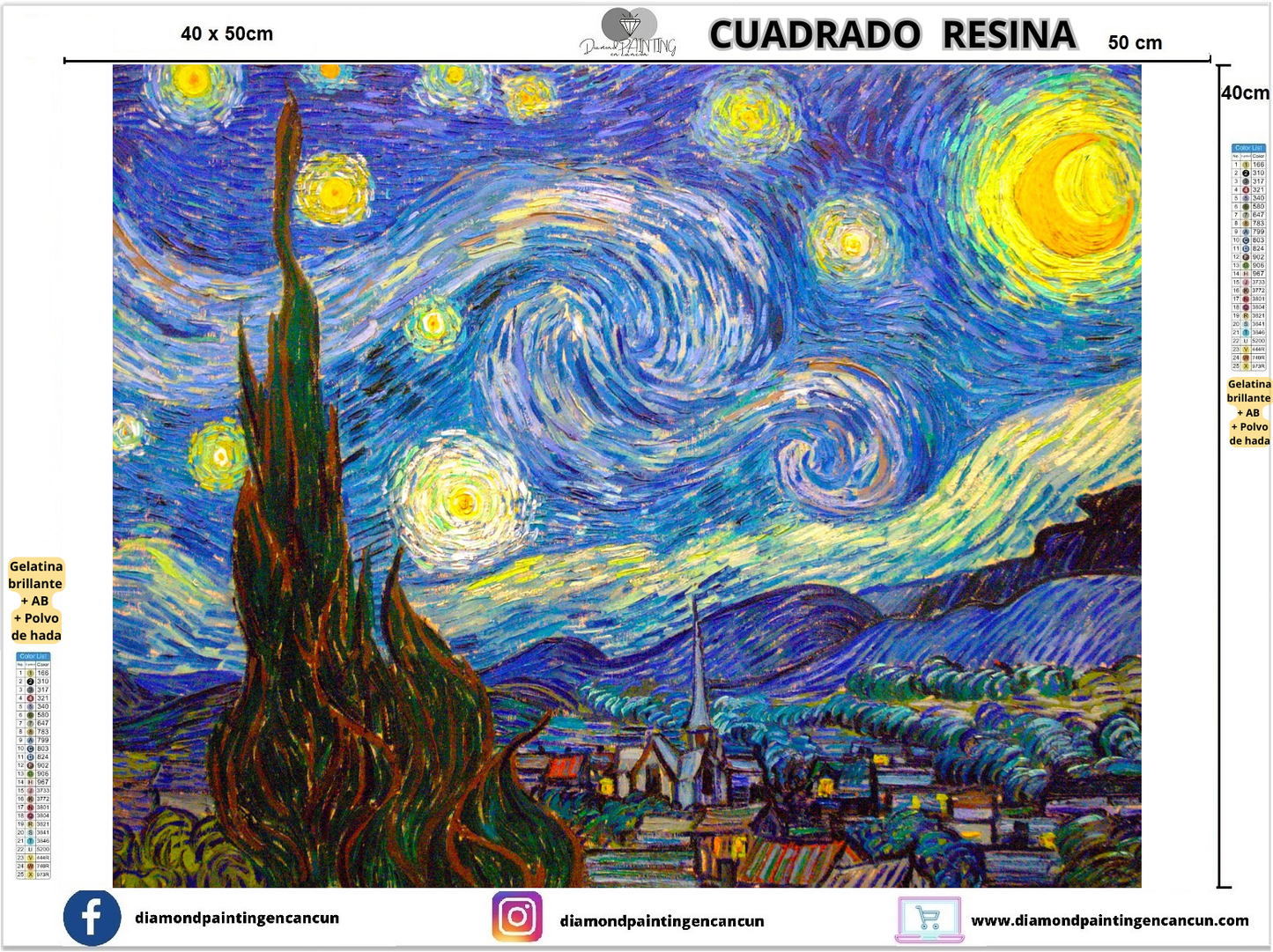 Noche estrellada 40 x 50 Contiene DIAMANTES DE RESINA: GELATINA BRILLANTE EN LA OSCURIDAD, AB Y POLVO DE HADA