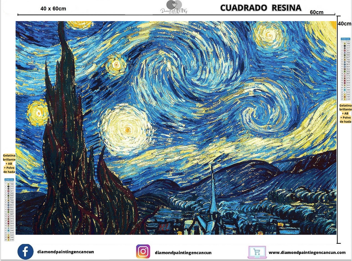 Noche estrellada 40 x 60 Contiene DIAMANTES DE RESINA: GELATINA BRILLANTE EN LA OSCURIDAD, AB Y POLVO DE HADA