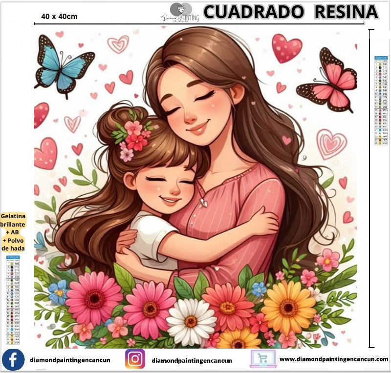 Madre e hija 40 x 40 Contiene DIAMANTES DE RESINA: GELATINA BRILLANTE EN LA OSCURIDAD, AB Y POLVO DE HADA