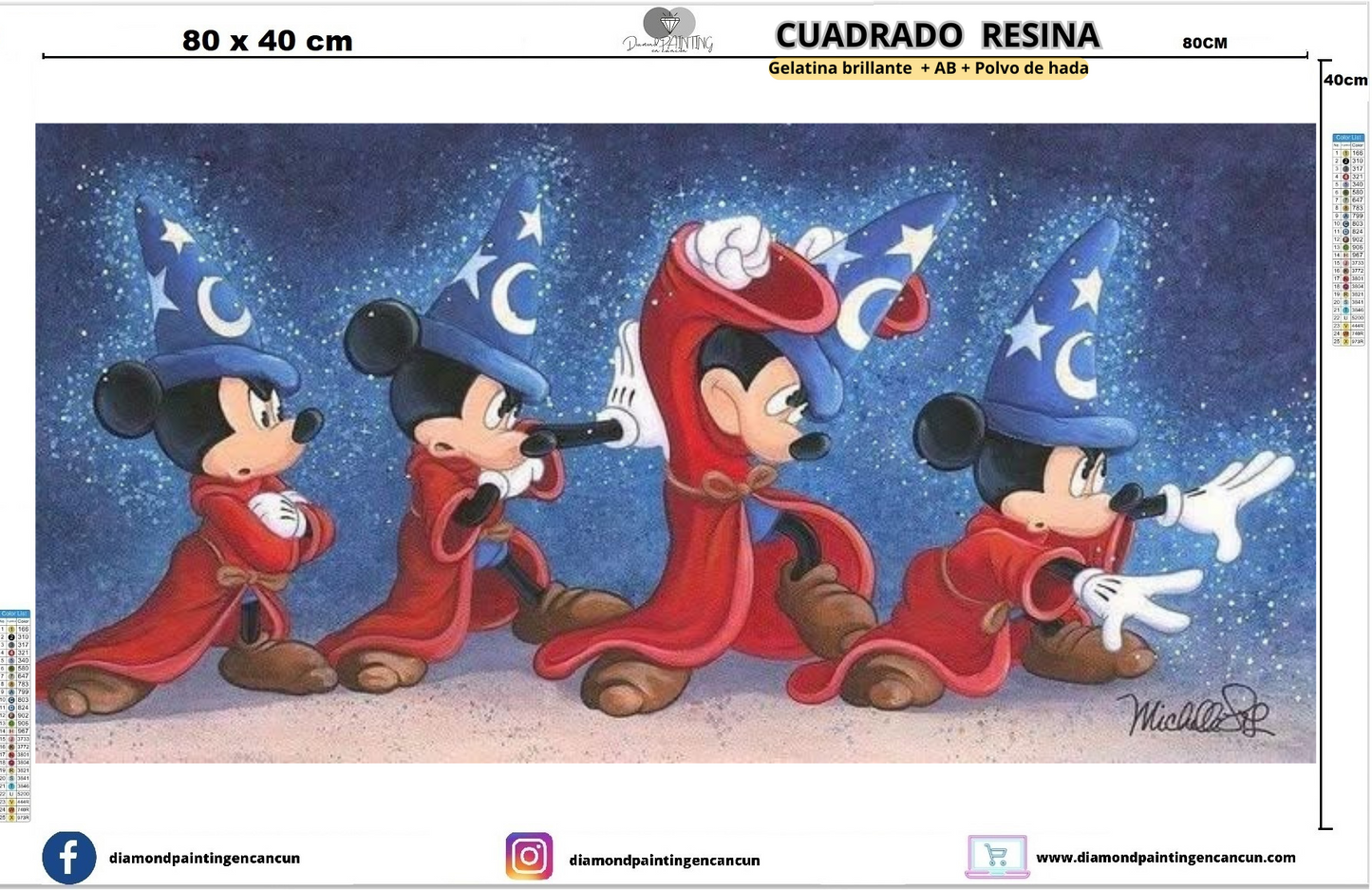 Mickey 40 x 80 Contiene DIAMANTES DE RESINA: GELATINA BRILLANTE EN LA OSCURIDAD, AB Y POLVO DE HADA