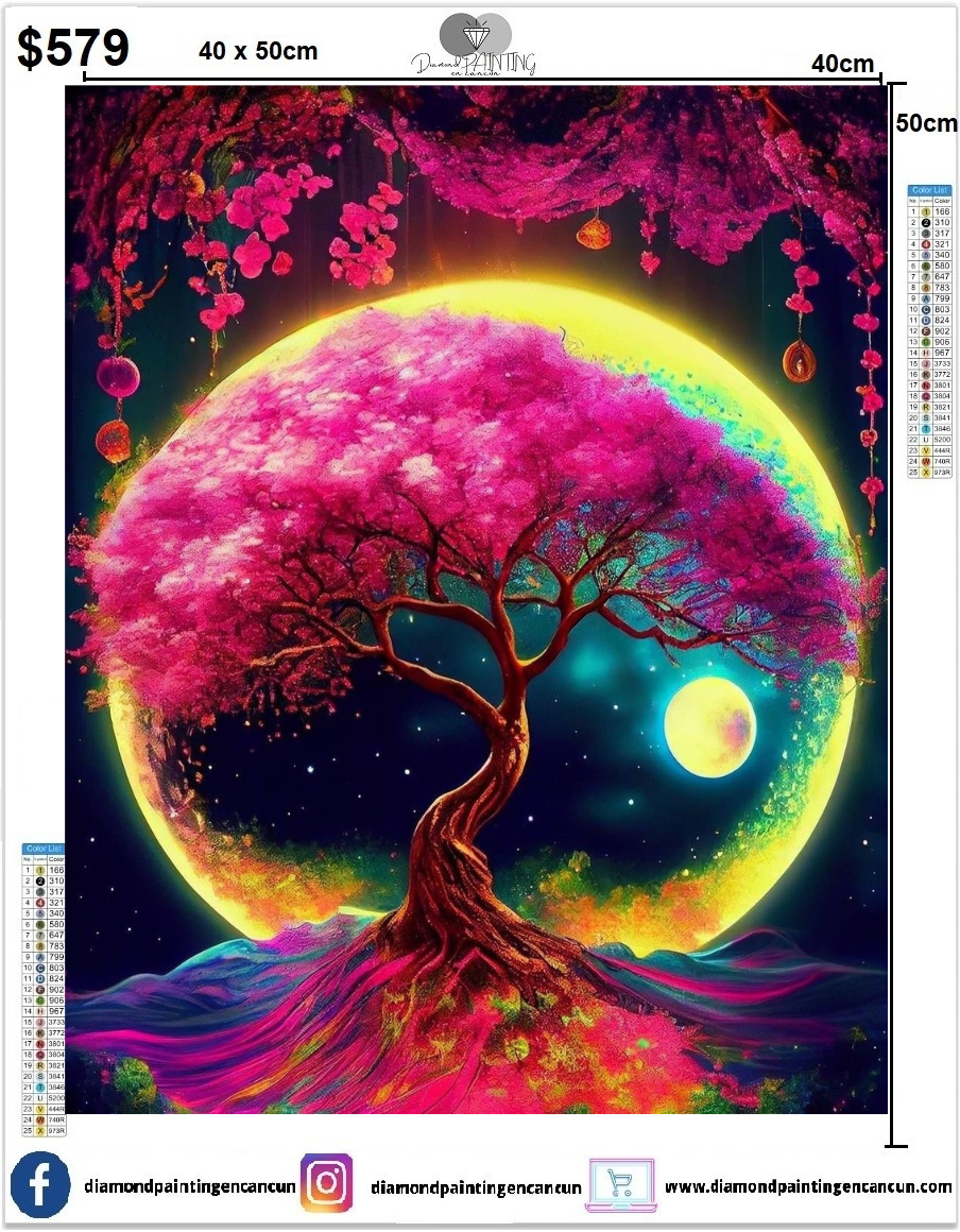Árbol y luna 40 x 50cm incluye Diamantes AB