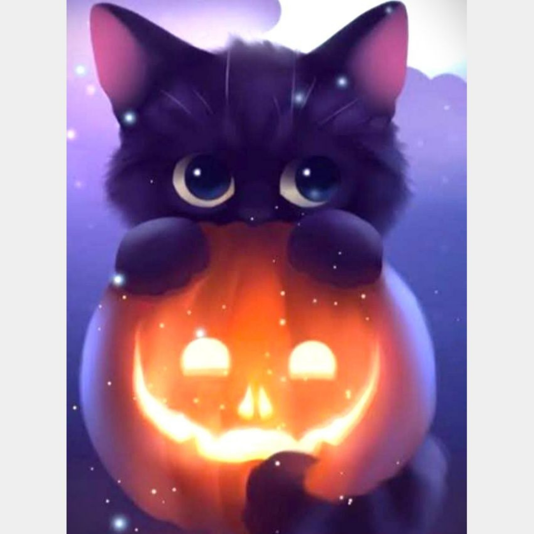 gatito dentro de calabaza 30 x 40