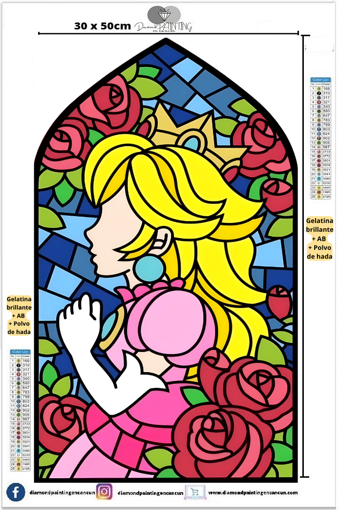 Princesa Peach 30 x 50cm contiene Diamante gelatina brillante en la oscuridad, ab y polvo de hada