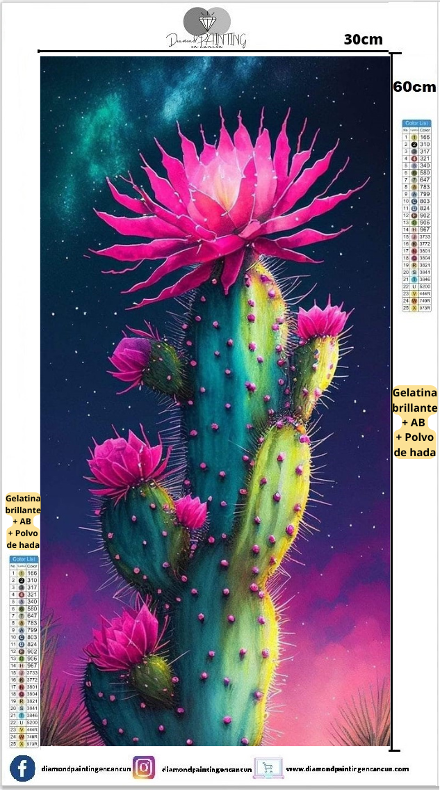 Cactus 30 x 60cm contiene Diamante gelatina brillante en la oscuridad, ab y polvo de hada